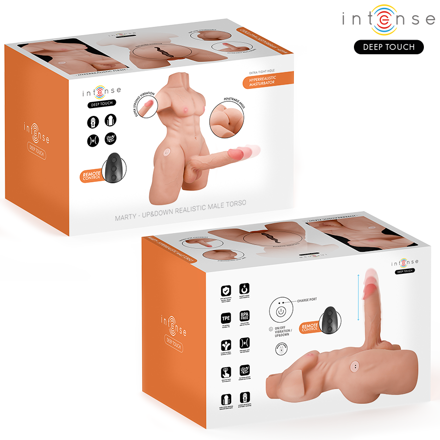 Intense Deep Touch - Marty Torso with Anus and Realistic Dildo with Pushing and Vibration, Remote Control, 6.2 kg – Remote Control Realistic Dildo