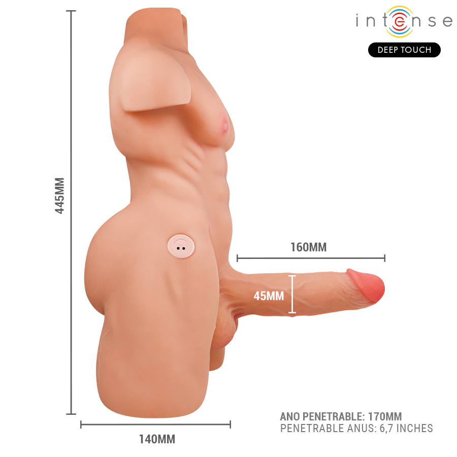 Intense Deep Touch - Marty Torso with Anus and Realistic Dildo with Pushing and Vibration, Remote Control, 6.2 kg – Remote Control Realistic Dildo