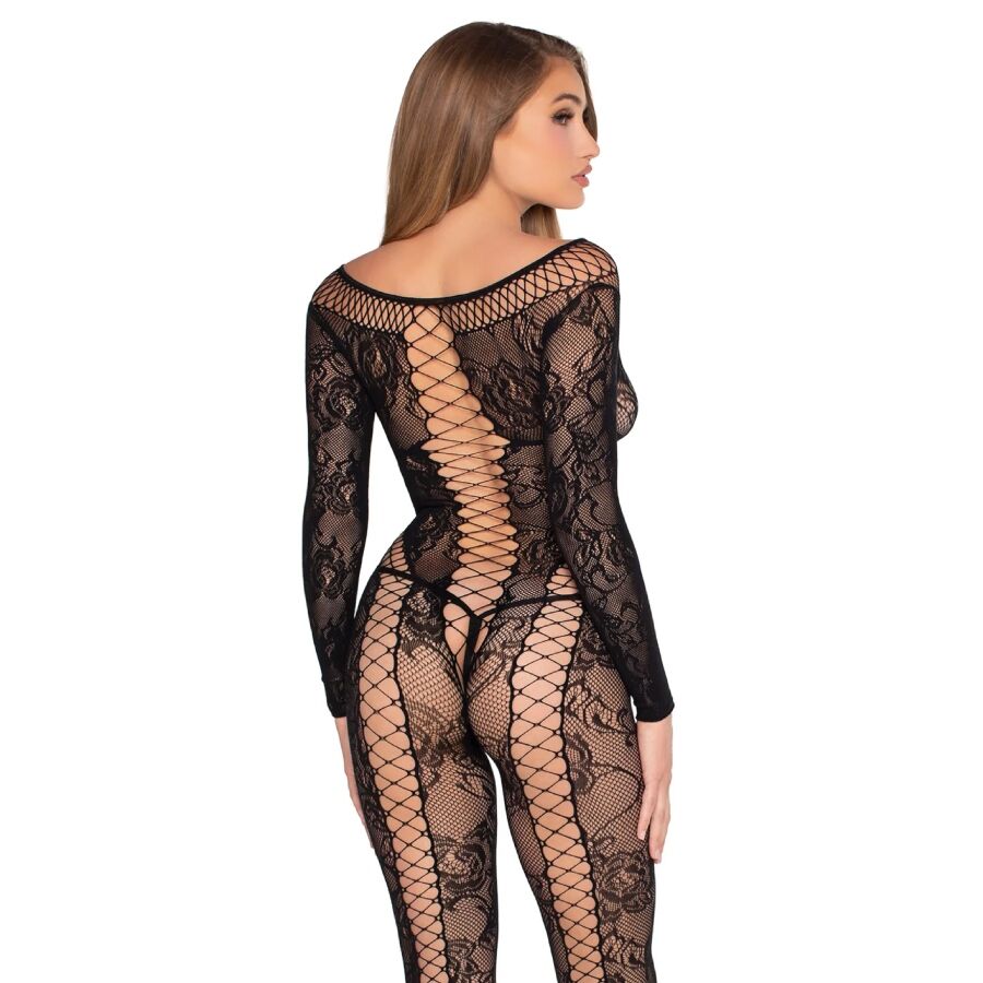 LEG AVENUE - NET & LACE JUMPSUIT BLACK - ONE SIZE