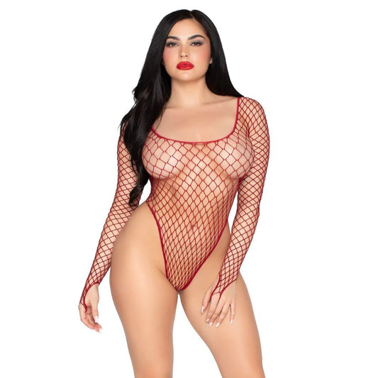 Leg Avenue - Red Fishnet Bodysuit - One Size – Bodystocking