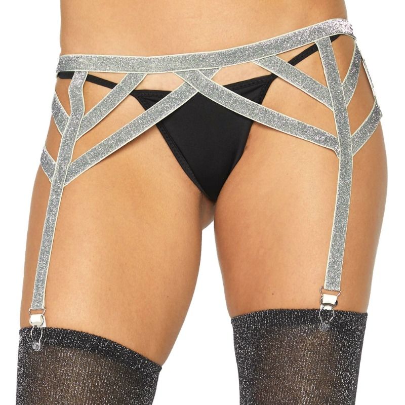 Lurex Elastic Garter Belt | Leg Avenue — Silver