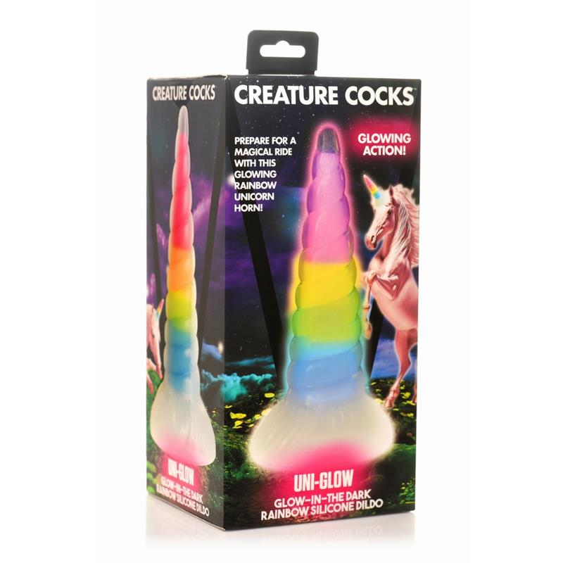 XR Brands Luminescent Rainbow Silicone Dildo 7.7 Inch (19.6 cm) | Creature Cocks