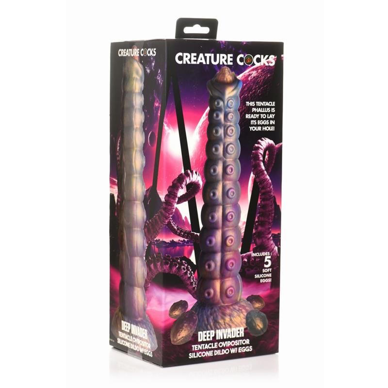 Deep Invader Tentacle Ovipositor Silicone Dildo with Eggs | Creature Cocks