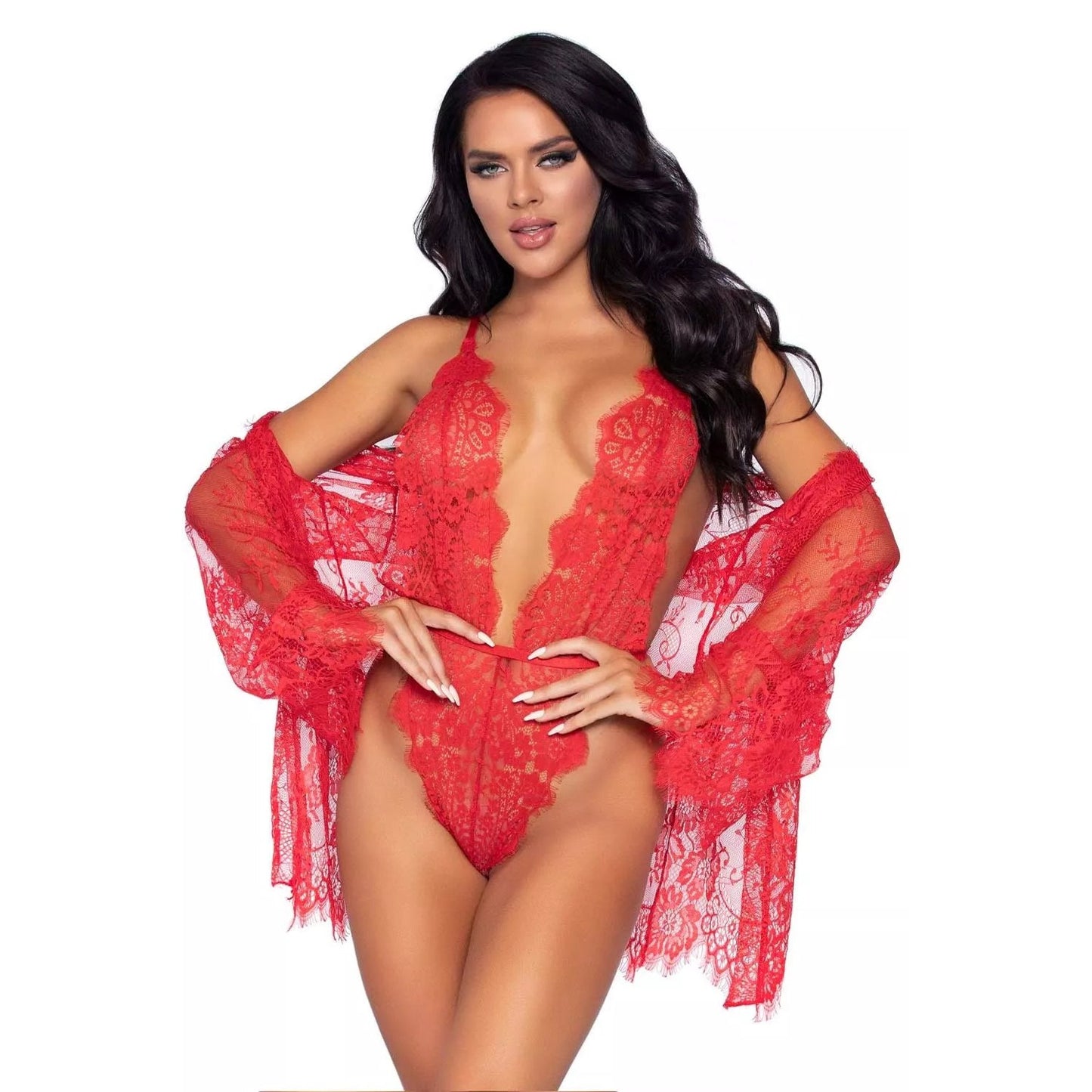 Eyelash Lace Kimono Set | Leg Avenue